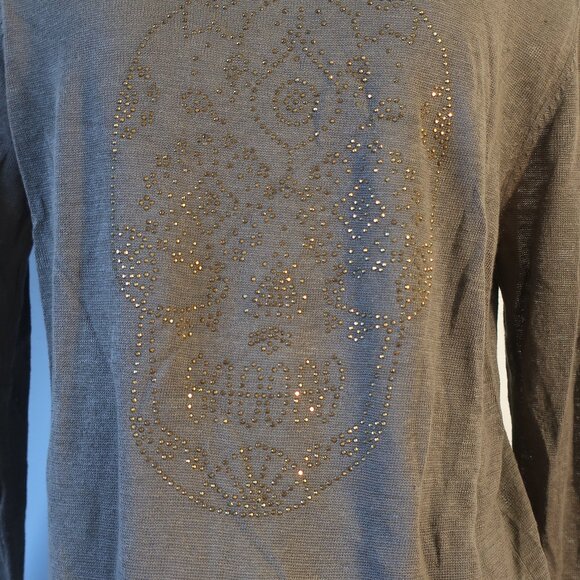 Womens Skull Cashmere Green W/Gold Beaded "Skull" Sweater M - Picture 5 of 7